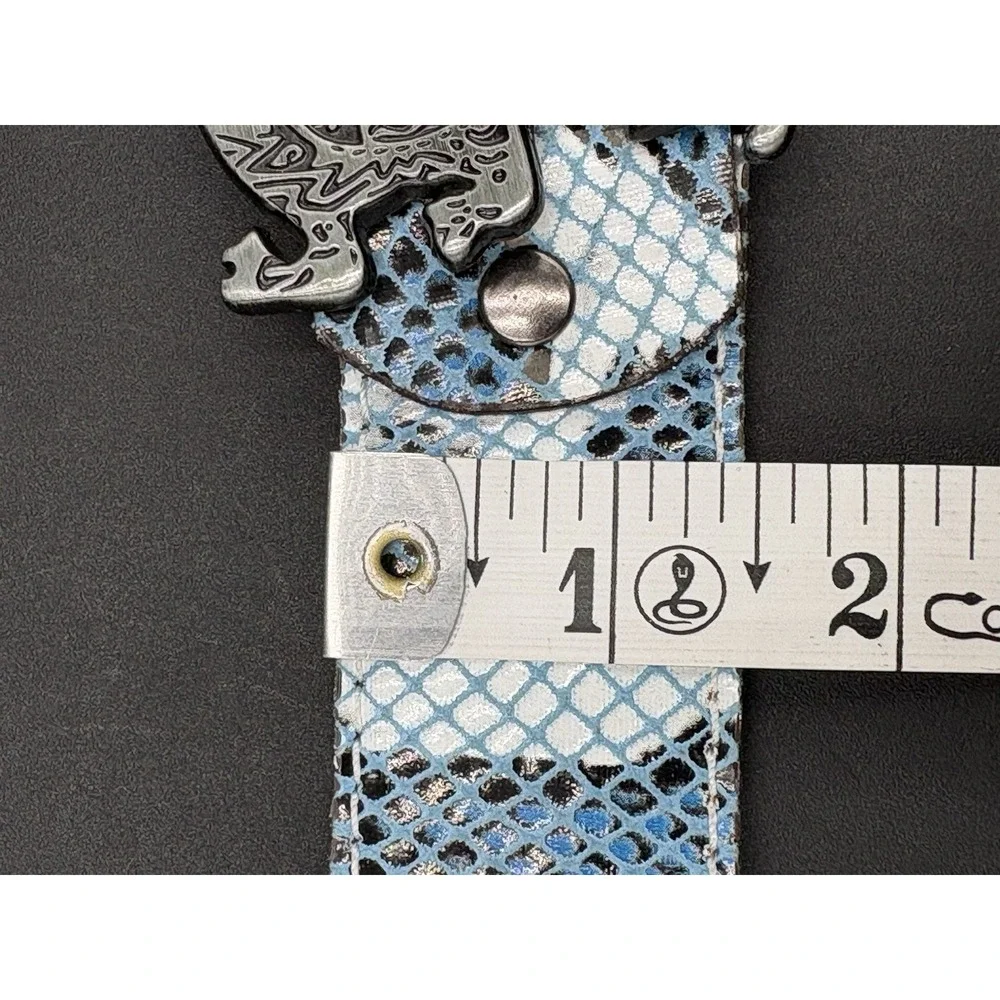 Just Cavalli Croc Leather Belt Blue Black White Crocodile Buckle Size 31-36 EUC